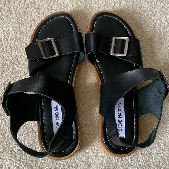 Brand New Steve Madden Amica black leather sandals, women’s 10 - Picture 5 of 6